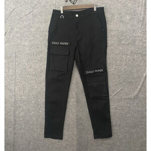 Daily Paper Cargo Pants Mens Sz M (32 x 30) Black‎ Removable Logo Flap Pockets